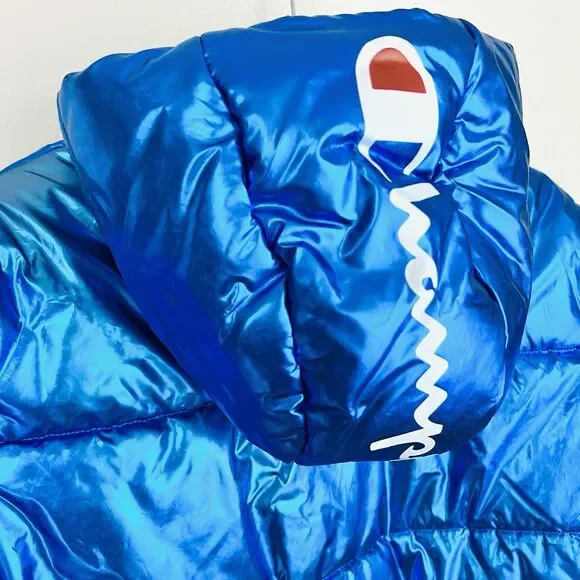 NWT Amazing CHAMPION x NASA Metallic Blue Puffer Space Jacket Puffer Coat Large - Picture 12 of 15